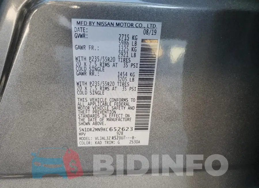 5N1DR2MN9KC652623 Photo# 13