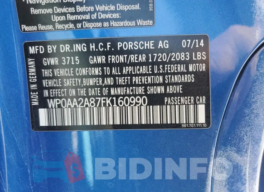 WP0AA2A87FK160990 Photo# 12