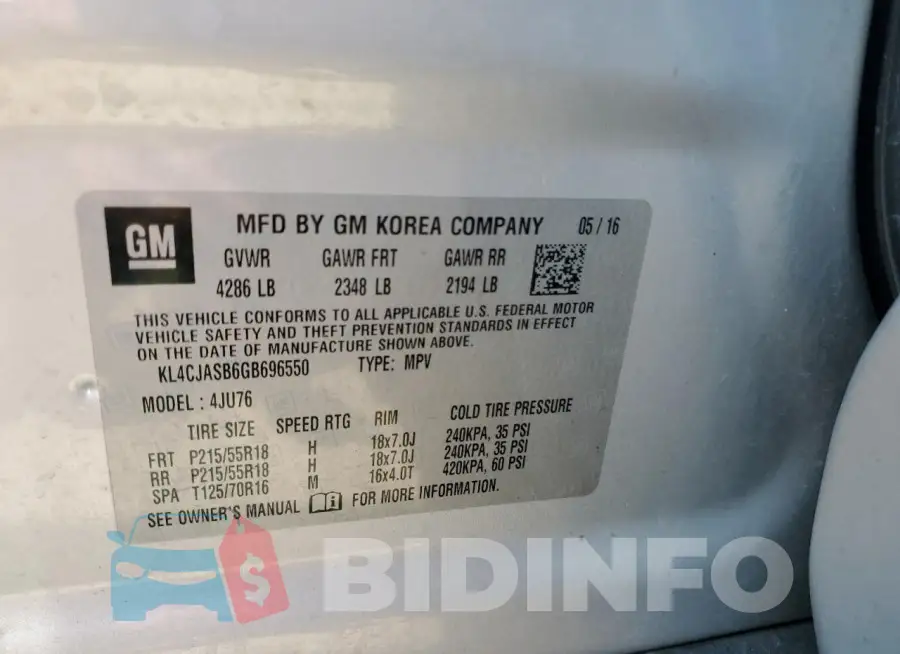 KL4CJASB6GB696550 Photo# 13