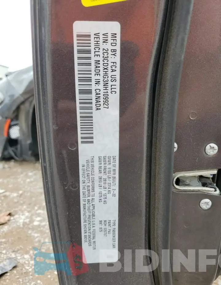 2C3CDXHG3NH109927 Photo# 13