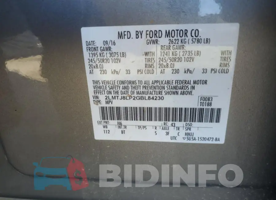 2LMTJ8LP2GBL84230 Photo# 14