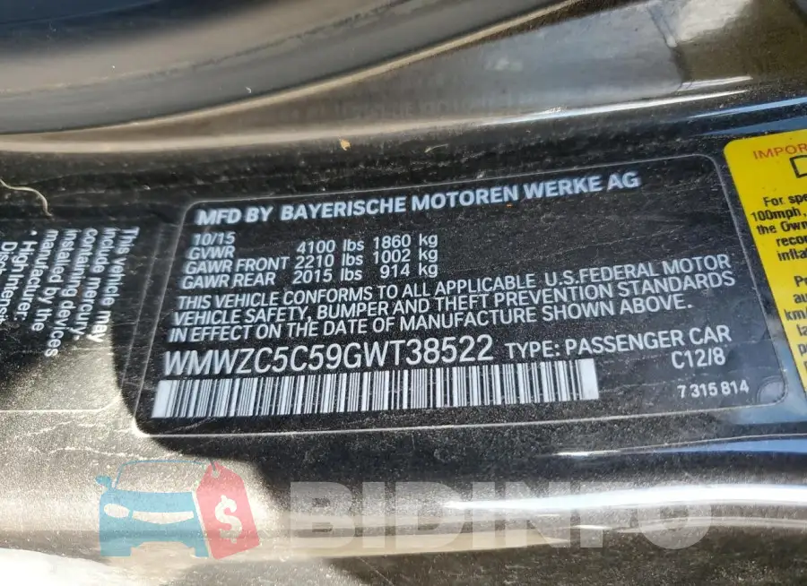 WMWZC5C59GWT38522 Photo# 12