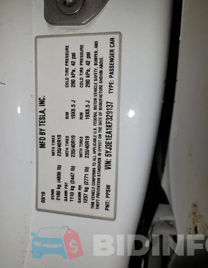 5YJ3E1EA1KF329137 Photo# 12