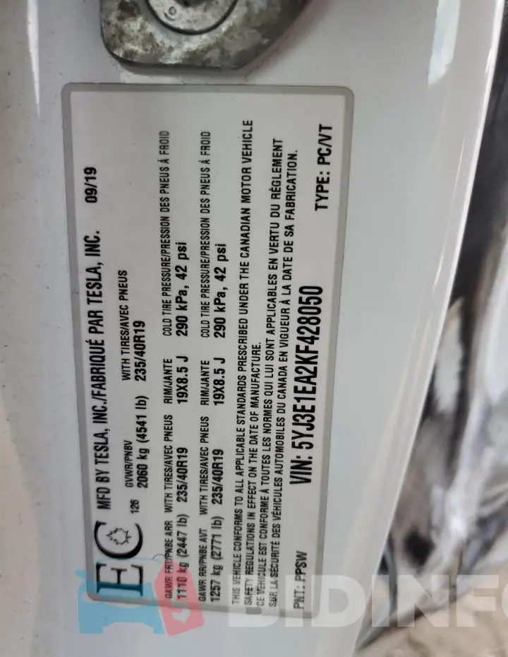5YJ3E1EA2KF428050 Photo# 13
