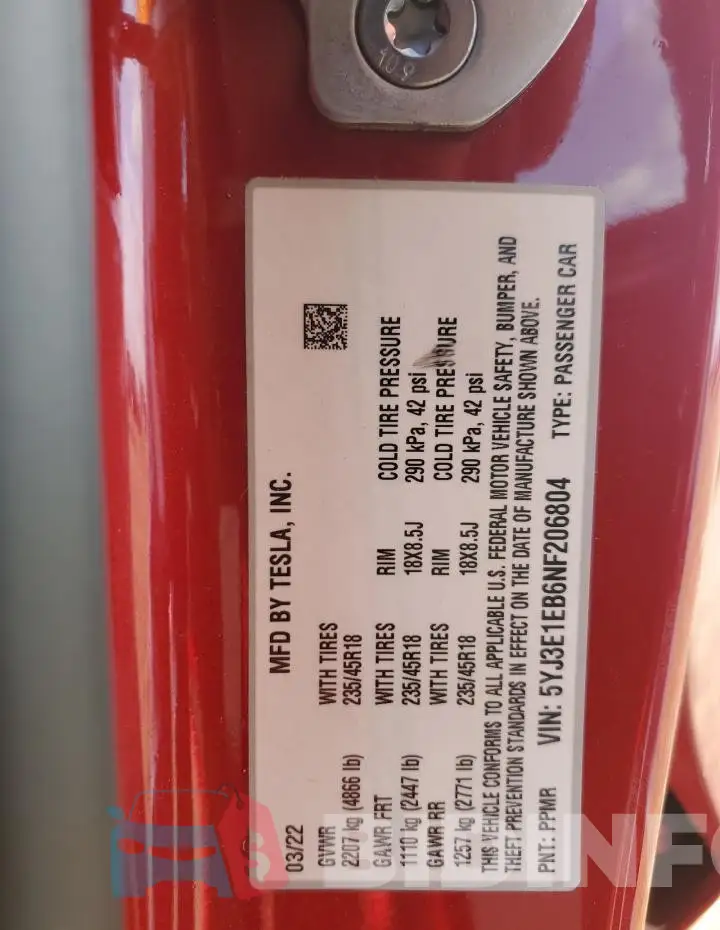 5YJ3E1EB6NF206804 Photo# 12