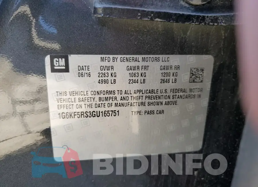 1G6KF5RS3GU165751 Photo# 12