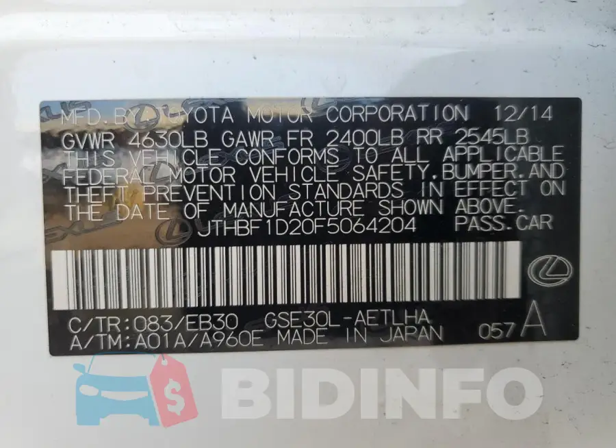 JTHBF1D20F5064204 Photo# 12