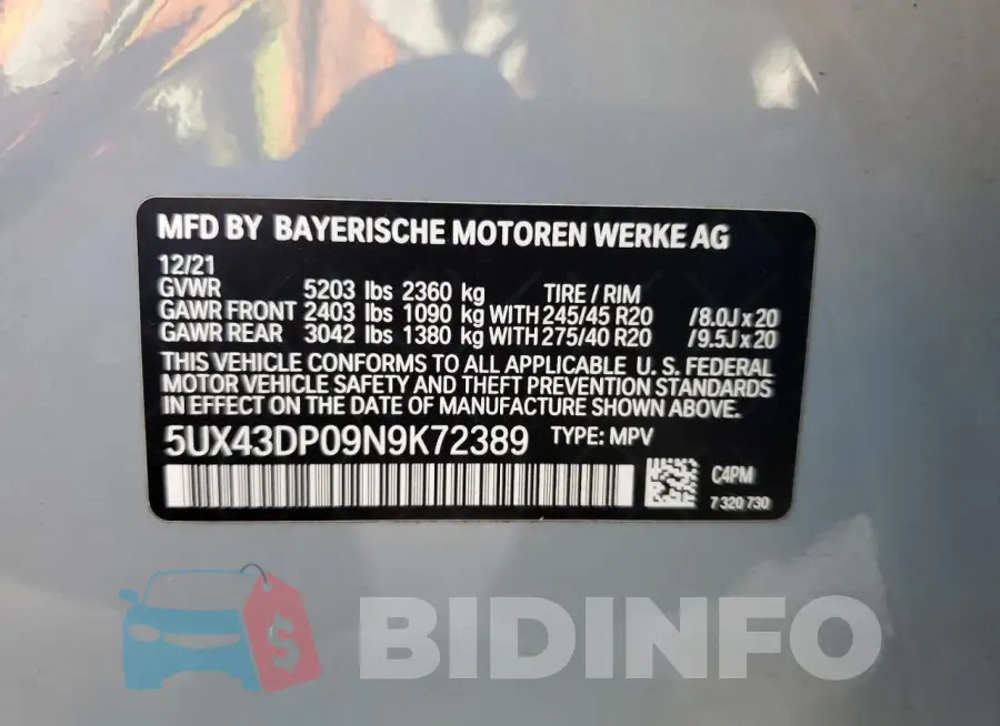 5UX43DP09N9K72389 Photo# 12