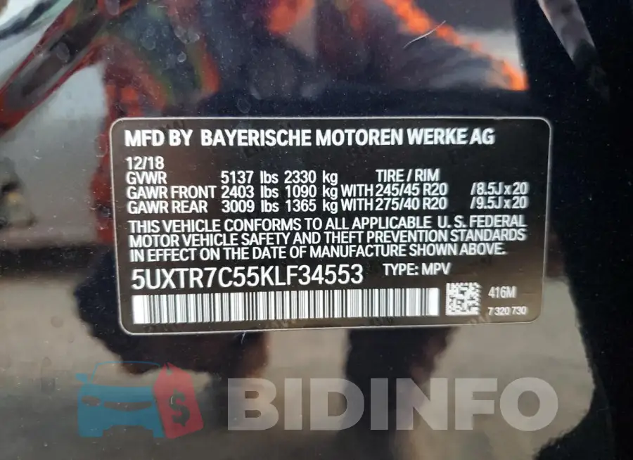 5UXTR7C55KLF34553 Photo# 14