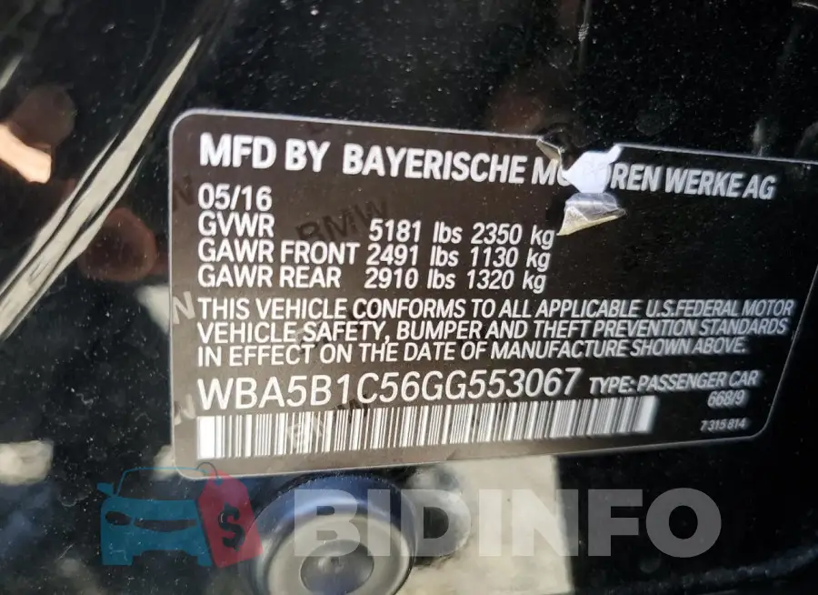 WBA5B1C56GG553067 Photo# 12