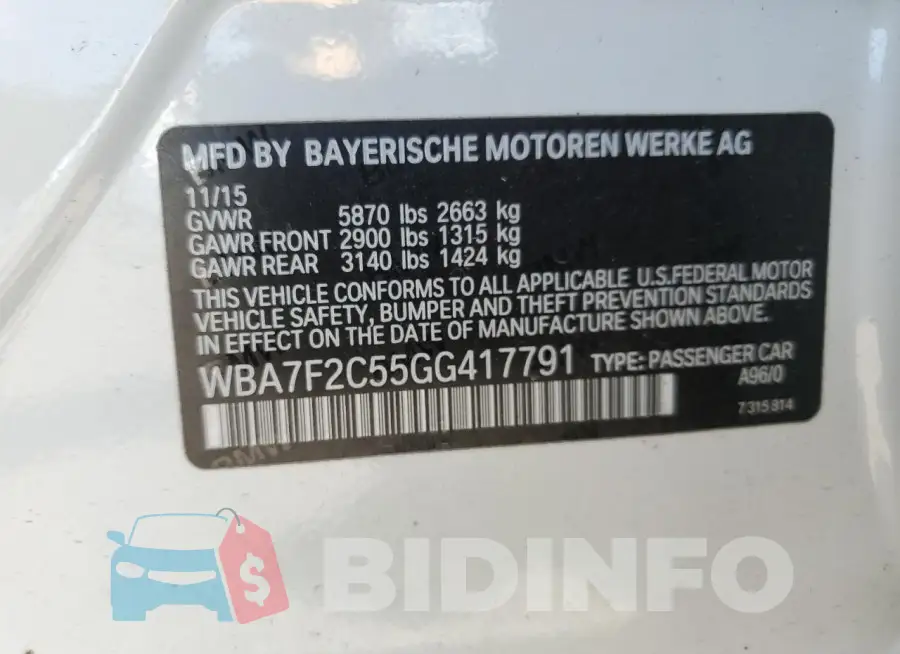 WBA7F2C55GG417791 Photo# 12
