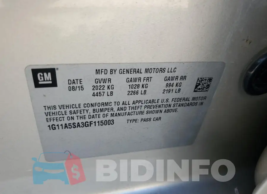 1G11A5SA3GF115003 Photo# 13