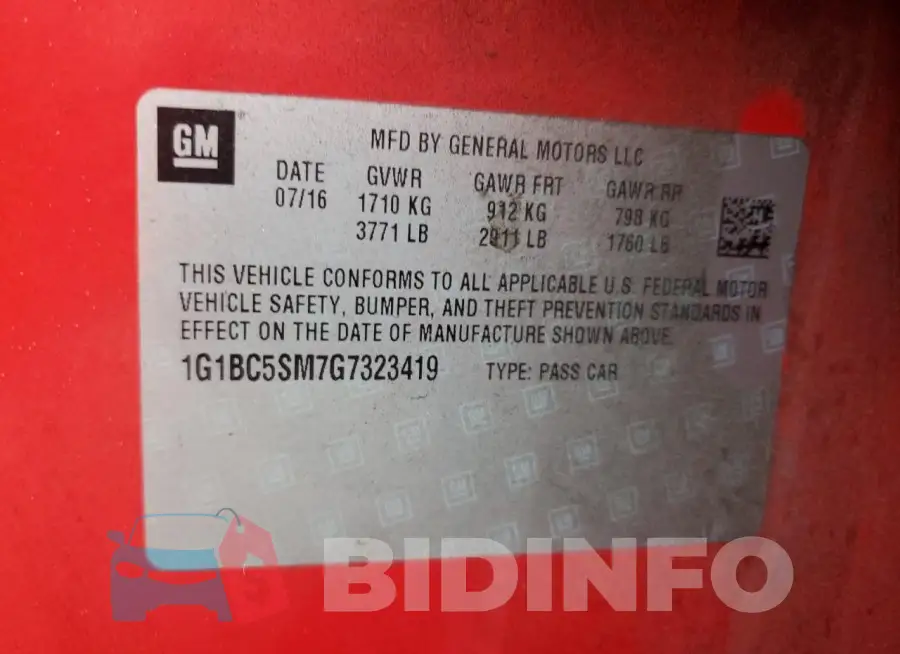 1G1BC5SM7G7323419 Photo# 12