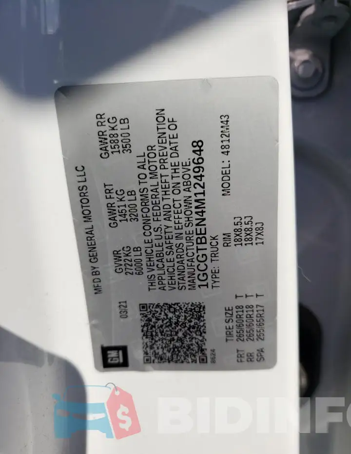 1GCGTBEN4M1249648 Photo# 12