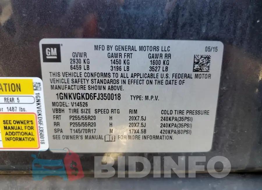 1GNKVGKD6FJ350018 Photo# 13