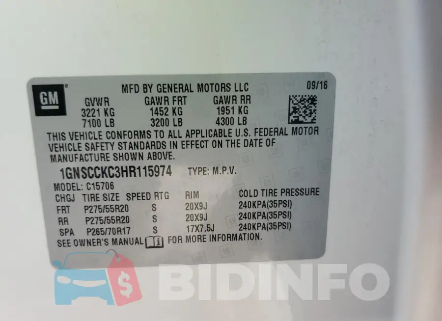 1GNSCCKC3HR115974 Photo# 13