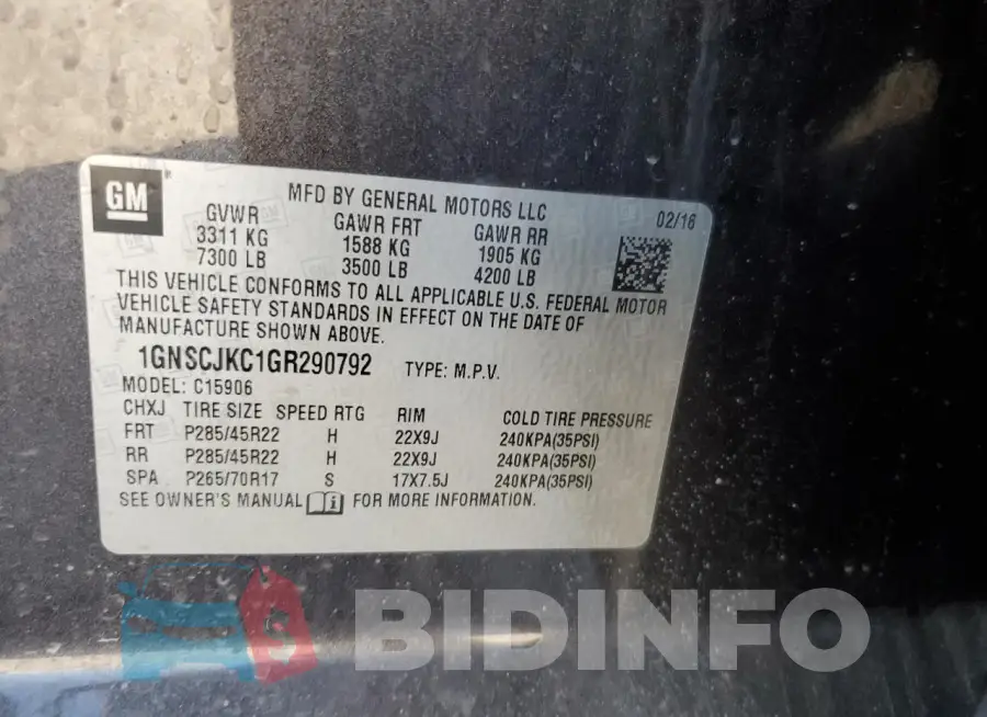 1GNSCJKC1GR290792 Photo# 13