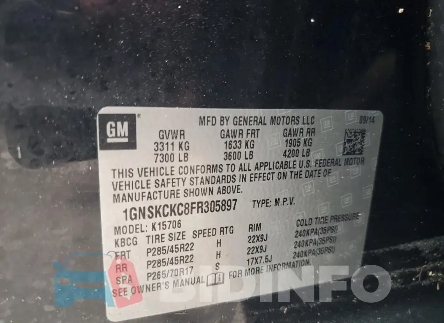 1GNSKCKC8FR305897 Photo# 14