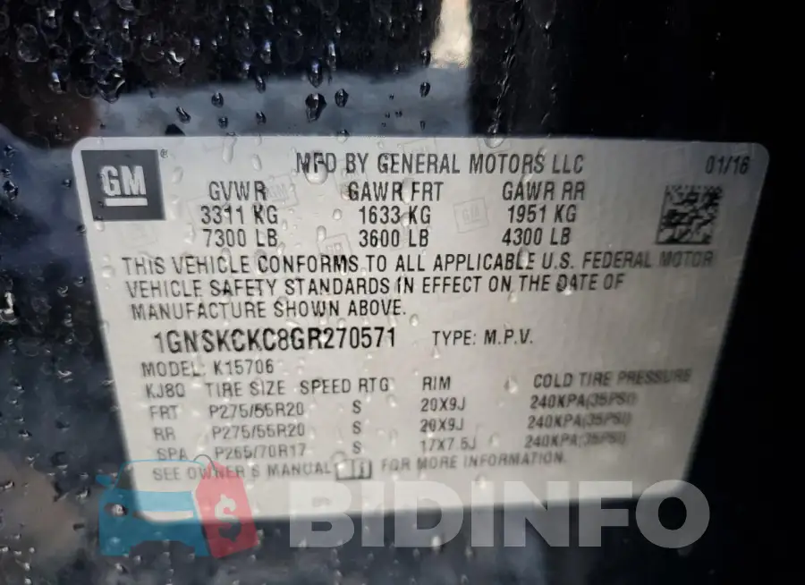 1GNSKCKC8GR270571 Photo# 14