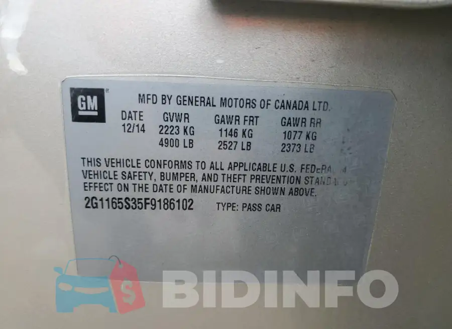 2G1165S35F9186102 Photo# 13