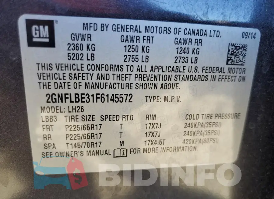 2GNFLBE31F6145572 Photo# 13