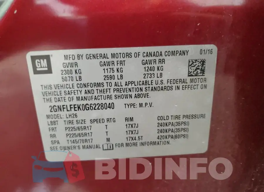 2GNFLFEK0G6228040 Photo# 13