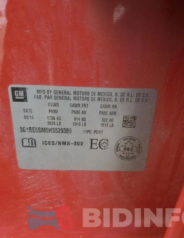 3G1BE5SM6HS529389 Photo# 12