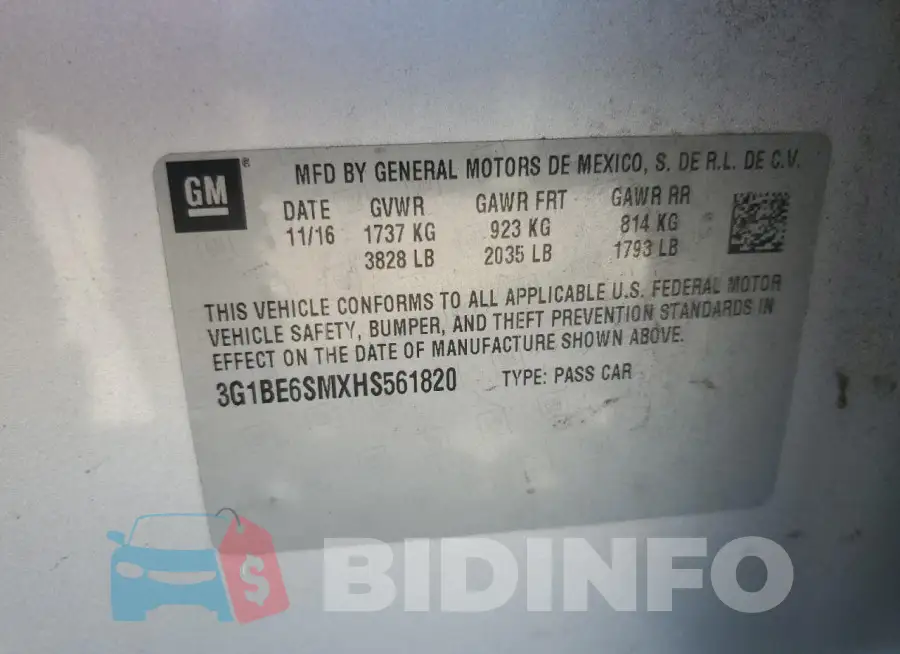 3G1BE6SMXHS561820 Photo# 12