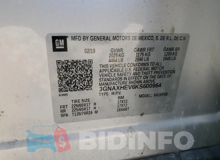 3GNAXHEV6KS600964 Photo# 13