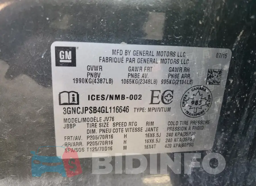 3GNCJPSB4GL116646 Photo# 13
