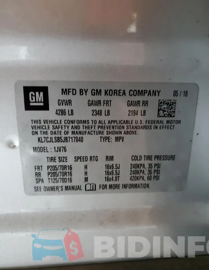 KL7CJLSB5JB717040 Photo# 13