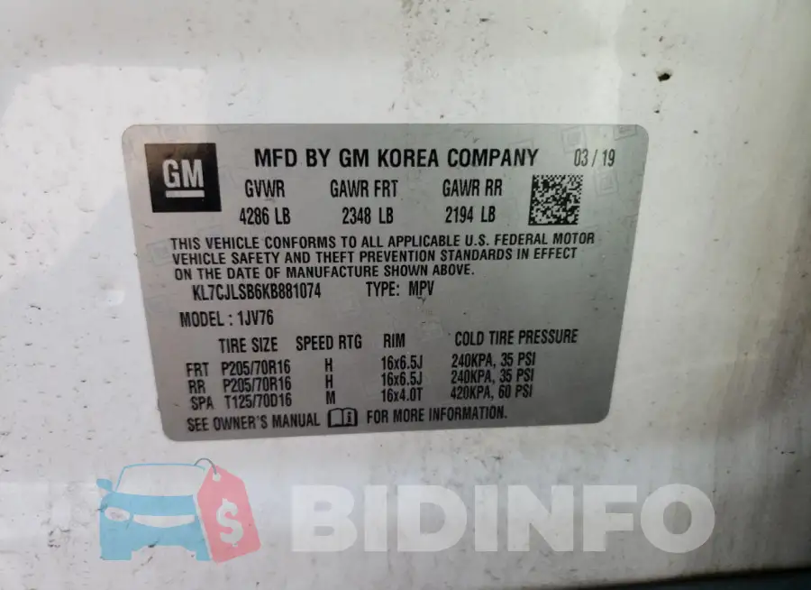 KL7CJLSB6KB881074 Photo# 13
