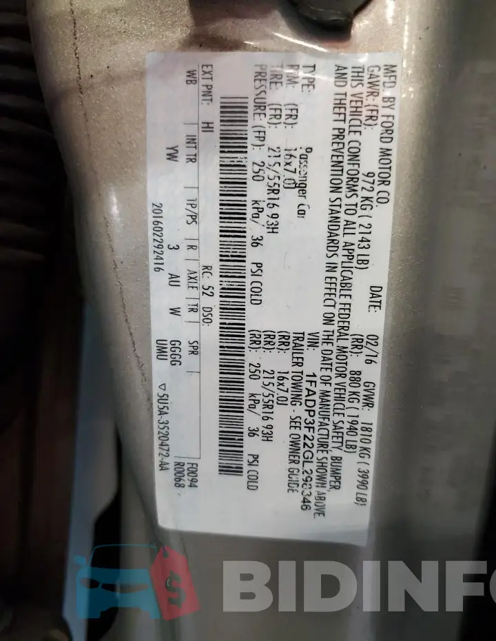 1FADP3F22GL298346 Photo# 13