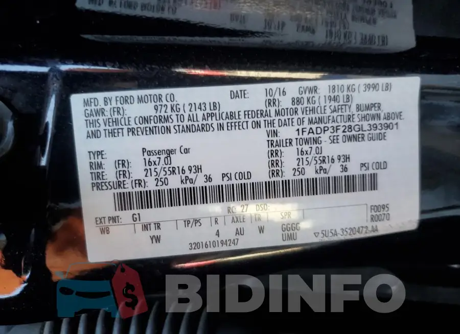 1FADP3F28GL393901 Photo# 12