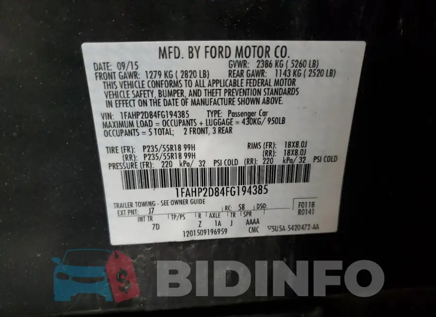 1FAHP2D84FG194385 Photo# 12