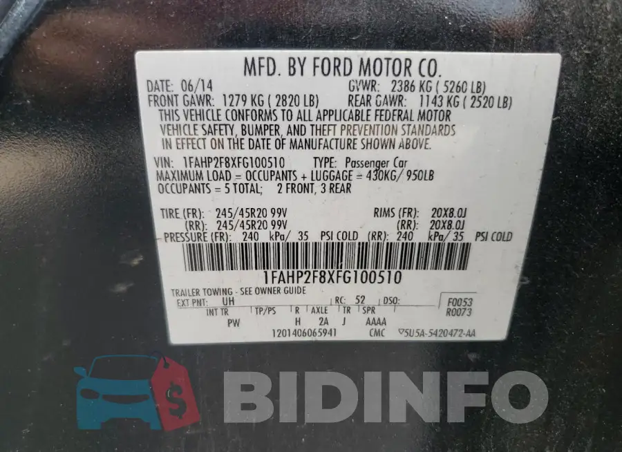 1FAHP2F8XFG100510 Photo# 12