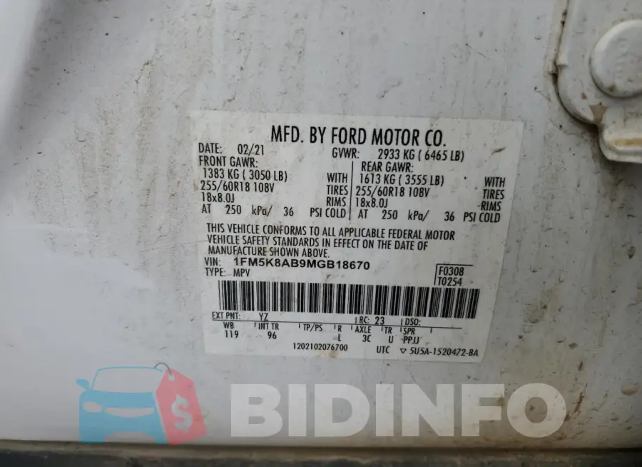 1FM5K8AB9MGB18670 Photo# 13