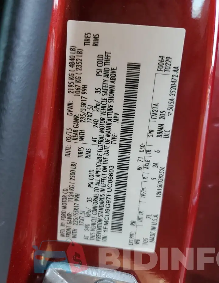 1FMCU9G97FUC06603 Photo# 14