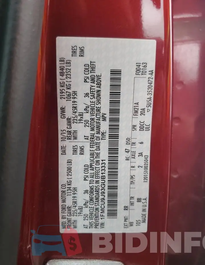 1FMCU9J93GUB13331 Photo# 13