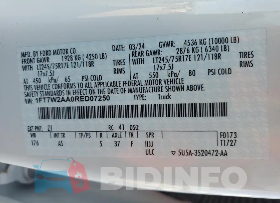 1FT7W2AA0RED07250 Photo# 12