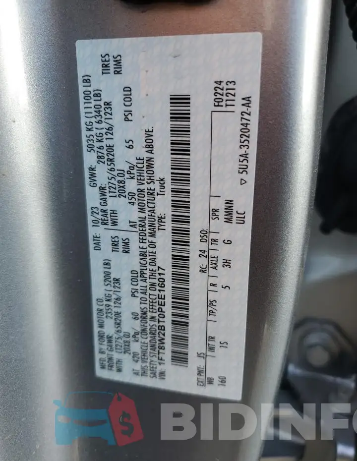 1FT8W2BT0PEE16017 Photo# 13