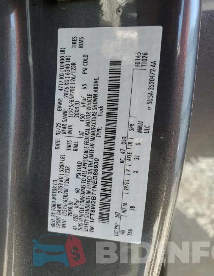 1FT8W2BT1NED86930 Photo# 12