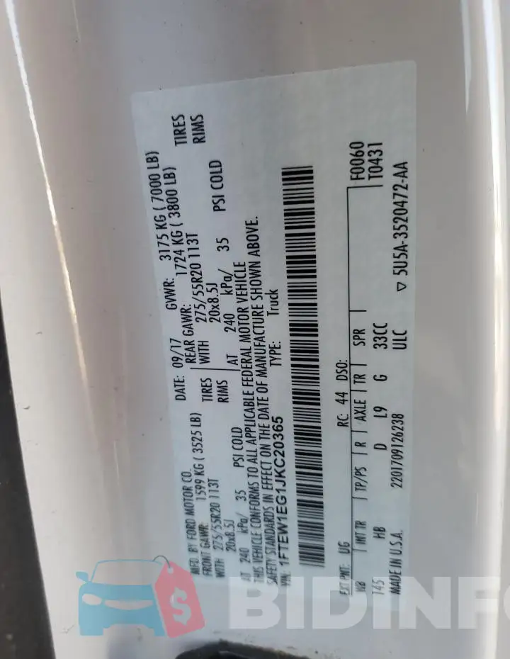 1FTEW1EG1JKC20365 Photo# 12