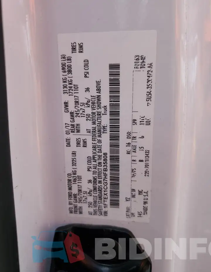 1FTEX1CG7HFB35808 Photo# 12