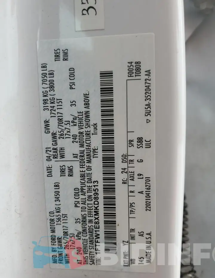 1FTFW1E8XMKD89513 Photo# 12