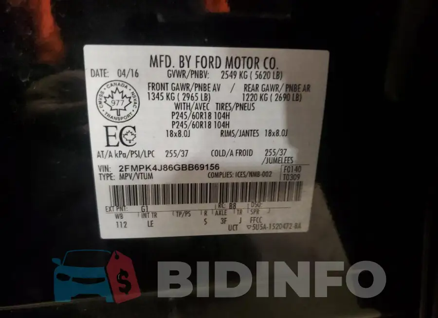2FMPK4J86GBB69156 Photo# 14