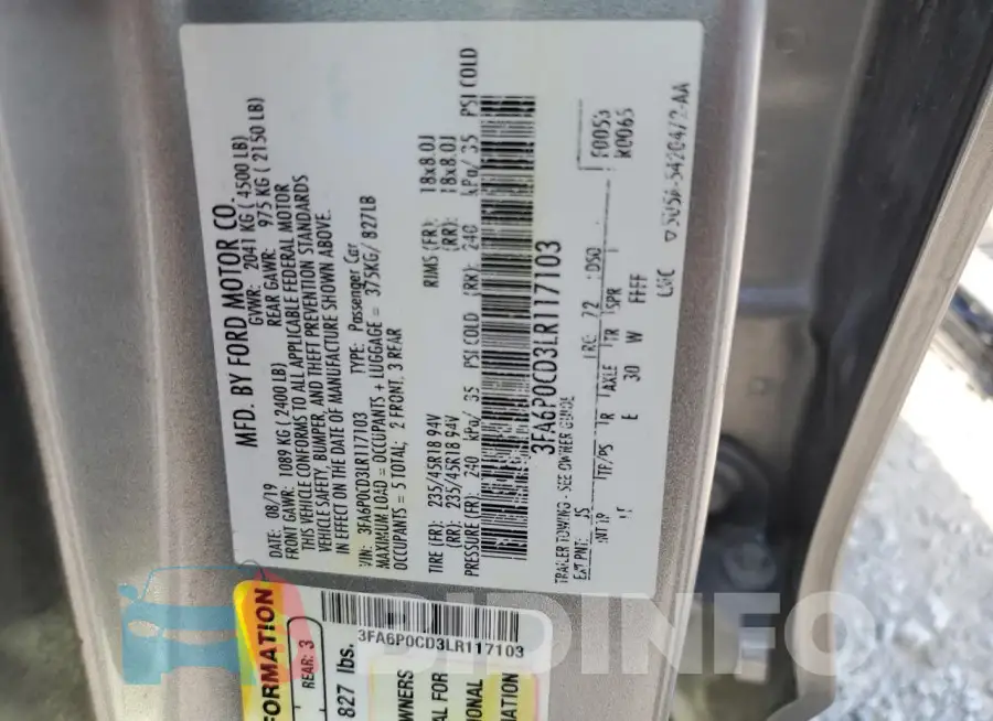 3FA6P0CD3LR117103 Photo# 12