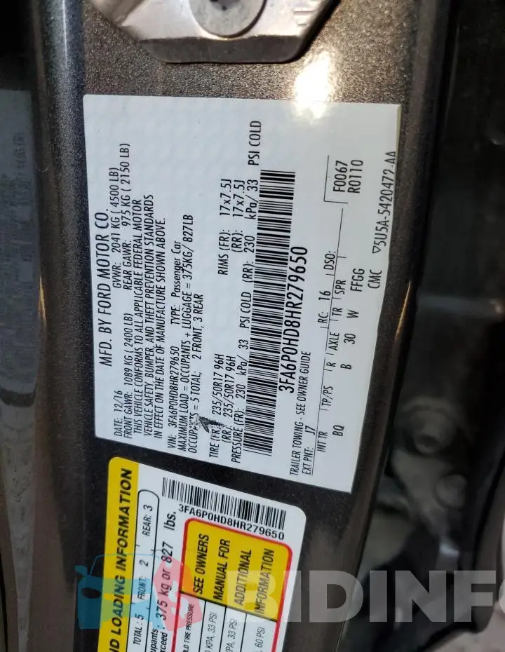 3FA6P0HD8HR279650 Photo# 12