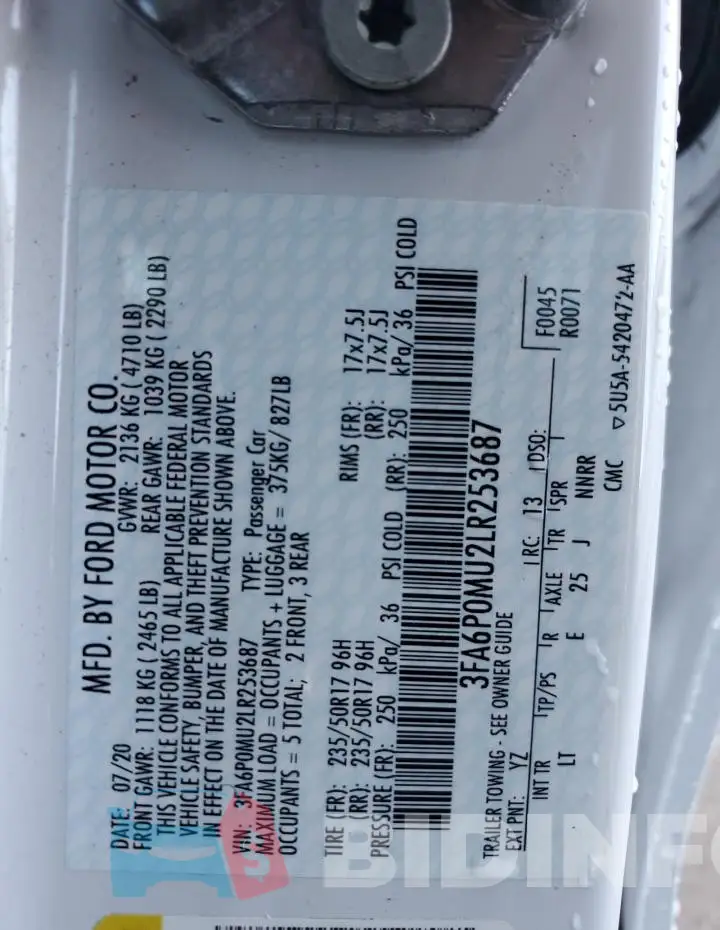 3FA6P0MU2LR253687 Photo# 13