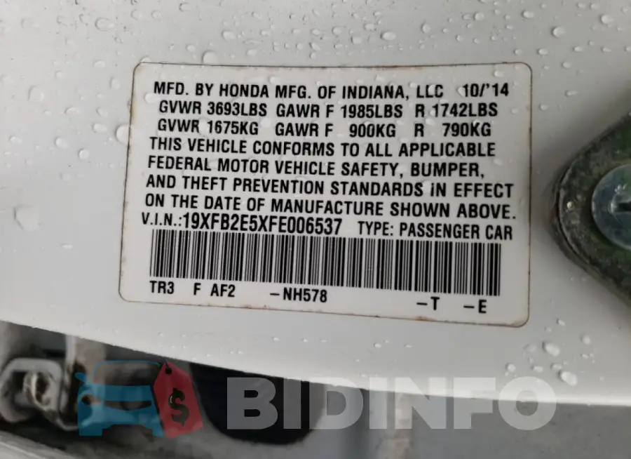 19XFB2E5XFE006537 Photo# 12